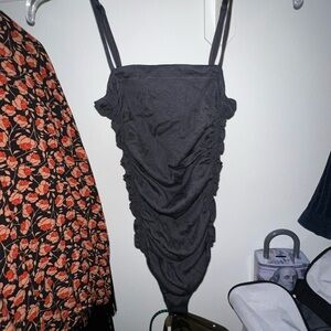 Ruched Black Bodysuit